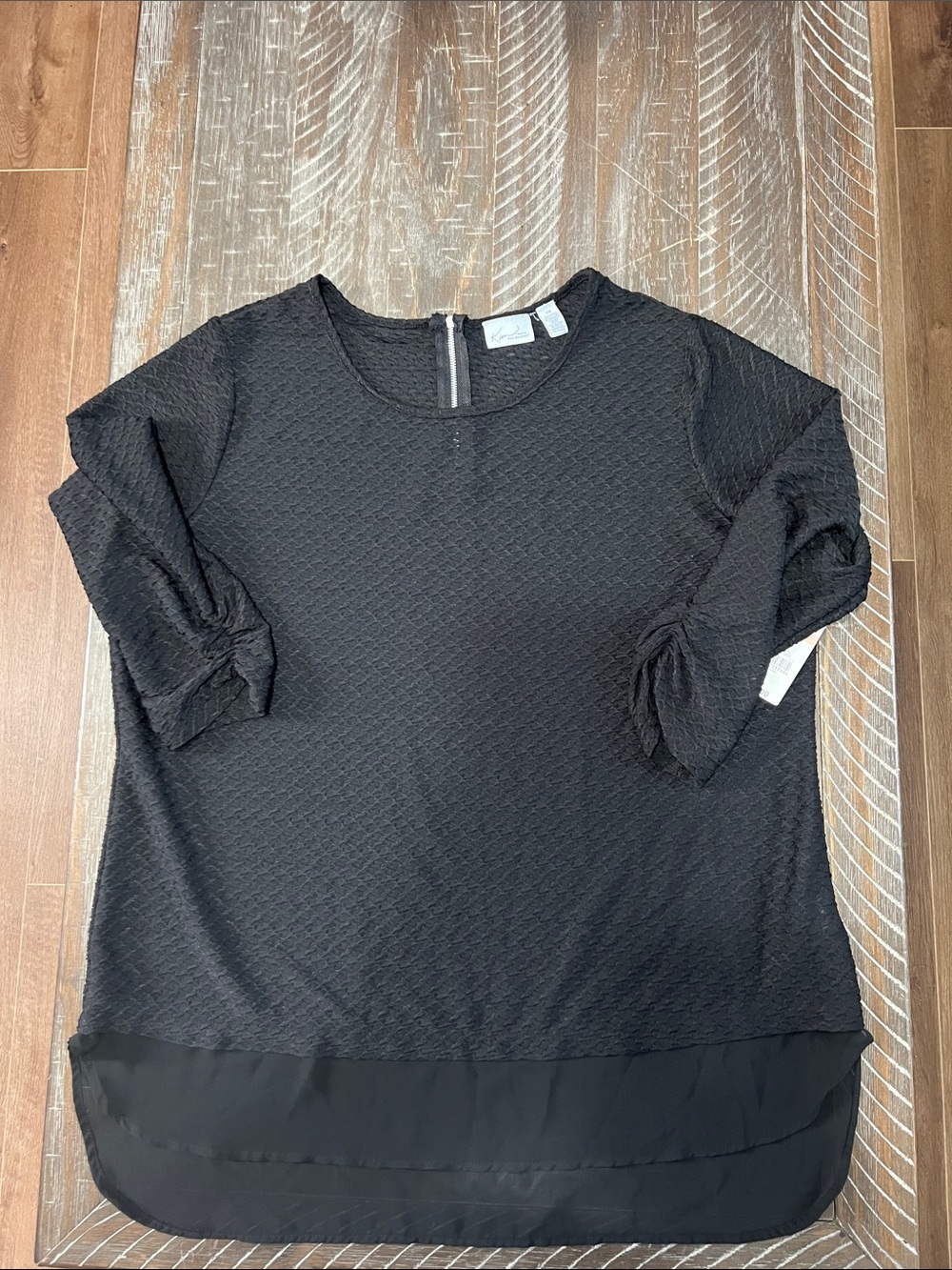Kim Rogers Plus Size 2X Black Textured Short-Sleeve Tunic Top